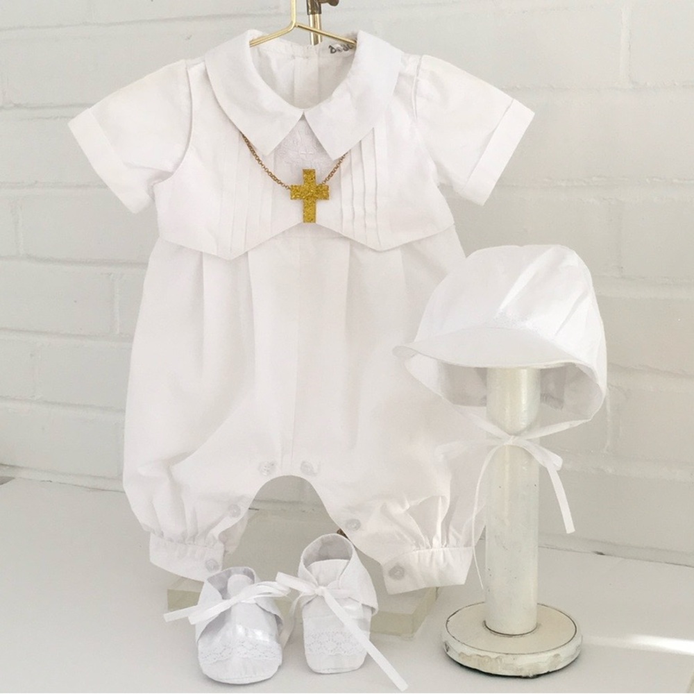 Infant Baby Boy White 3-Piece Classic Christening Baptism Outfit Size 3-6 Months